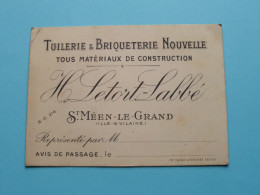 Tuilerie & Briqueterie Nouvelle H. LETORT - Labbé > St. Méen-Le-Grand ( Ille & Vilaine ) > ( Voir SCAN ) La FRANCE ! - Cartes De Visite