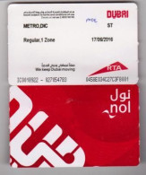 Ticket De METRO " RTA - DUBAI " Emirats Arabes Unis Du 17 Juin 2016 - 1 Zone (Scann Recto-Verso) (1722)_Di212 - Mundo