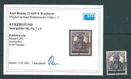 Saar MiNr. 7 C I Befund Braun BPP  (sab28) - Used Stamps