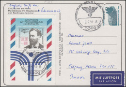 Block 24 Luftpost Lilienthal MiF R-FDC-PK ESSt Bonn Postwertzeichenarchiv 9.7.91 - Philatelic Exhibitions