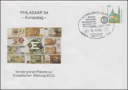 PU 290 Europatag Europäische Währung, SSt Schwalbach Abbau Grenzkontrollen 1994 - Private Covers - Mint