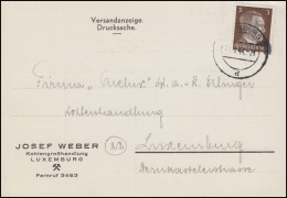 Luxemburg Hitler-EF 3 Pf. Orts-Drucksache Kohlenhandel LUXEMBURG-Tages-O 17.8.44 - Fábricas Y Industrias