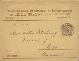 Württemberg PS 2 Ziffer Drucksache Die Briefmarke ESSLINGEN-BAHNHOF 17.1.1895 - Enteros Postales