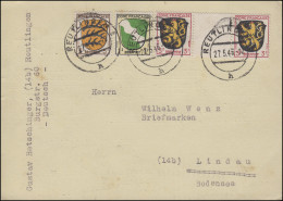 2 ZW Wappen-Zwischenstegpaar 3 Pf Mit 1+3 Auf Postkarte REUTLINGEN 27.5.46 - Algemene Uitgaven