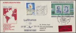 Flugpost Lufthansa 40 Jahre Uruguay-Deutschland Politiker-Block Flugboot 26.1.74 - Erst- U. Sonderflugbriefe