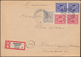 2+8+9 AM-Post MiF Auf R-Brief KARLSRUHE (BADEN) 8.4.1946 Nach ÜBERLINGEN 10.4.46 - Lettres & Documents