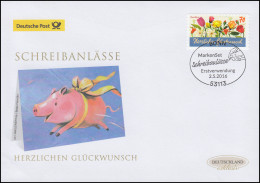 3244 Schreibanlässe: Glückwunsch, Selbstklebend Schmuck-FDC Deutschland Exklusiv - Cartas & Documentos