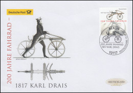 3320 Karl Drais: 200 Jahre Fahrrad, Schmuck-FDC Deutschland Exklusiv - Covers & Documents