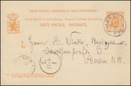 Luxemburg Postkarte P 32 MERSCH 15.9.1882 über LUXEMBOURG Nach BERLIN - Autres & Non Classés