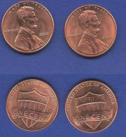 United States 2 X One Cent 2010 Mint D + 1 Cent No Mint Lincoln America  USA - 1959-…: Lincoln, Memorial Reverse