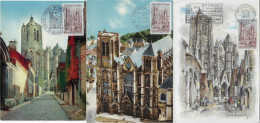 France 1965 Y&T 1453 Sur 3 Cartes Maxima. Cartes Et Oblitérations Différentes. Cathédrale Saint-Étienne De Bourges - Iglesias Y Catedrales