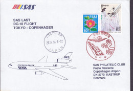 Japan SAS Last DC-10 Flight TOKYO-COPENHAGEN 1991 Cover Brief Lettre (2 Scans) - Covers & Documents