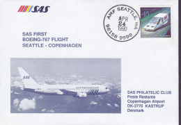 Denmark SAS First Boeing-767 Flight SEATTLE-COPENHAGEN, AMF SEATTLE 1990 Cover Brief Lettre Postal Congress - Omslagen Van Evenementen