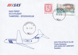 Finland SAS First DC-9 Flight TAMPERE-STOCKHOLM, TAMPERE 1990 Cover Brief Lettre Europa CEPT Stamp - Lettres & Documents