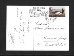 1945 PHILATELISTEN-VEREIN LUZERN ► Dekorative Karte Mit Stempel DELEG.VERS.V.S.PH.V. LUZERN 14/15.Juli 1945 - Cartas & Documentos