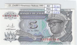 BILLETE ZAIRE 5 NOUVEAUX MAKUTA 1993 P-48a SIN CIRCULAR - Altri – Africa