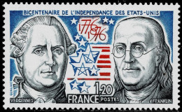 FRANCE 1976 Mi 1963 BICENTENARY OF AMERICAN REVOLUTION MINT STAMP ** - Onafhankelijkheid USA