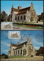 France 1969 Y&T 1582 Sur 2 Cartes Maxima. Église De Brou, Bourg-en-Bresse - Iglesias Y Catedrales