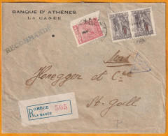 1920 - Enveloppe Recommandée De τα Χανιά LA CANEE, CRETE, Κρήτη, GRECE Ελλάδα Vers Saint-Gall, Suisse - Crète