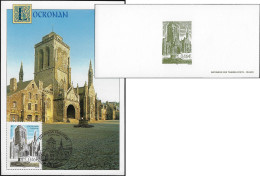 France 2002 Y&T 3499, Carte Maximum Et Feuillet De Luxe. Église Saint-Ronan De Locronan, Finistère - Iglesias Y Catedrales