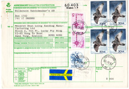 Schweden 1982, 7 Marken Auf Luftpost Paketarte V. Örebro N. Kowloon Hong-Kong - Cartas & Documentos