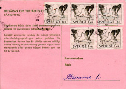 Schweden 1972, MeF 5x1 Kr. Auf Postformular Temporärer Nachsendeantrag  - Covers & Documents