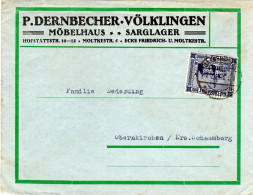 Saargebiet 1923, 20 C. Auf Firmenbrief P. Dernbächer, Völklingen - Lettres & Documents