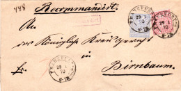 NDP 1870, 1+2 Gr. Auf Einschreiben Brief M. K2 FRANKFURT A/O U. Viol. Reko-Stpl. - Lettres & Documents