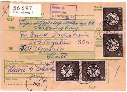 Schweden 1968, MeF 4x70 öre Riksbank Auf Paketkarte V. Hälsingborg - Lettres & Documents