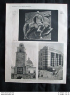 Brescia: Bassorilievo Mussolini, Palazzo Poste + Piazza Vittoria Stampa Del 1932 - Other & Unclassified