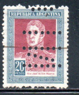 ARGENTINA 1923 PERFIN JOSE DE SAN MARTIN 20p USED USADO OBLITERE' - Gebruikt