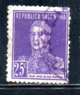 ARGENTINA 1923 1924 JOSE DE SAN MARTIN 25c USED USADO OBLITERE' - Used Stamps