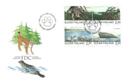 Finland   1995  Nature Conservation, Eurasian Lynx, Lapland Tundra, Baltic Coast ,Ringed Sea, Mi 1291-94 Two Pairs  FDC - Briefe U. Dokumente