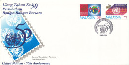 Malaysia FDC 24-10-1995 United Nations  50th Anniversary Complete Set Of 2 With Cachet - Malaysia (1964-...)