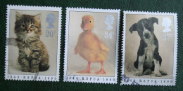 Pets Duck Rabbit Dog Cat Chien (Mi 1245 1247-1248) 1990 Used Gebruikt Oblitere ENGLAND GRANDE-BRETAGNE GB GREAT BRITAIN - Usati