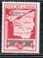 SAN MARINO  1943 CADUTA DEL FASCISMO AEREA FASCISM FALL AIR MAIL CENT. 50 MNH - Nuevos