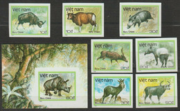 Vietnam Viet Nam MNH Imperf Stamps & SS 1988 : Wild Animals / Tapir / Boar / Buffalo / Deer / Goat / Rhino (Ms554) - Vietnam