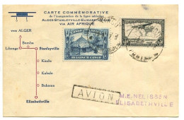 Congo Kindu Oblit. Keach 7A2 Sur Carte Commémorative De L'inaugu. De La Ligne Aér. Alger - Stanleyville - Elisabethville - Storia Postale