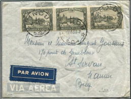Congo Kindu Oblit. Keach 8A1 Sur C.O.B. 177 (bande De 3) Sur Lettre Vers St-Servais Via Stanleyville Le 09/11/1939 - Cartas & Documentos