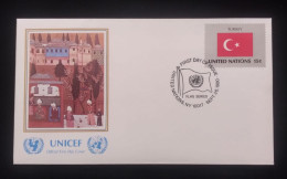 EL)1980 UNITED NATIONS, NATIONAL FLAG OF THE MEMBER COUNTRIES, TURKEY, UNICEF, LANDSCAPE, FDC - Neufs