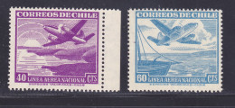 CHILI AERIENS N°  129 & 130 ** MNH Neufs Sans Charnière, TB (D7678) Série Courante, Avions - 1950-53 - Cile