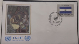 EL)1980 UNITED NATIONS, NATIONAL FLAG OF THE MEMBER COUNTRIES, EL SALVADOR, CHILDREN'S PAINTING, UNICEF, FDC - Neufs