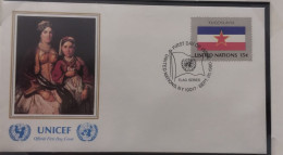 EL)1980 UNITED NATIONS, NATIONAL FLAG OF THE MEMBER COUNTRIES, YUGOSLAVIA, MOTHER AND DAUGHTER PAINTING, UNICEF, FDC - Nuevos