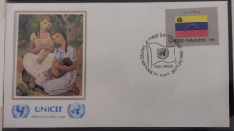 EL)1980 UNITED NATIONS, NATIONAL FLAG OF MEMBER COUNTRIES, VENEZUELA, ART - MOTHER AND DAUGHTER PAINTING, UNICEF, FDC - Ungebraucht