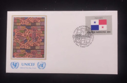 EL)1980 UNITED NATIONS, NATIONAL FLAG OF THE MEMBER COUNTRIES, PANAMA, ART - PAINTING, UNICEF, FDC - Nuevos