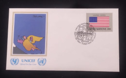 EL)1980 UNITED NATIONS, NATIONAL FLAG OF THE MEMBER COUNTRIES, UNITED STATES, ART - PAINTING, FLYING ANGEL, UNICEF, FDC - Nuevos