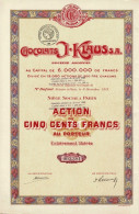 Titre De 1919- Chocolats J. Klaus S.A. - Déc - Industrial