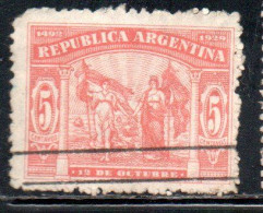 ARGENTINA 1929 DISCOVERY OF AMERICA BY COLUMBUS SPAIN AND ARGENTINA 5c USED USADO OBLITERE' - Used Stamps