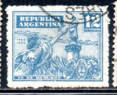 ARGENTINA 1929 DISCOVERY OF AMERICA BY COLUMBUS OFFERING LAURELS TO 12c USED USADO OBLITERE' - Usati