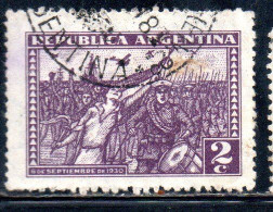 ARGENTINA 1930 REVOLUTION OF 1930 MARCH OF THE VICTORIOUS INSURGENS 2c USED USADO OBLITERE' - Used Stamps